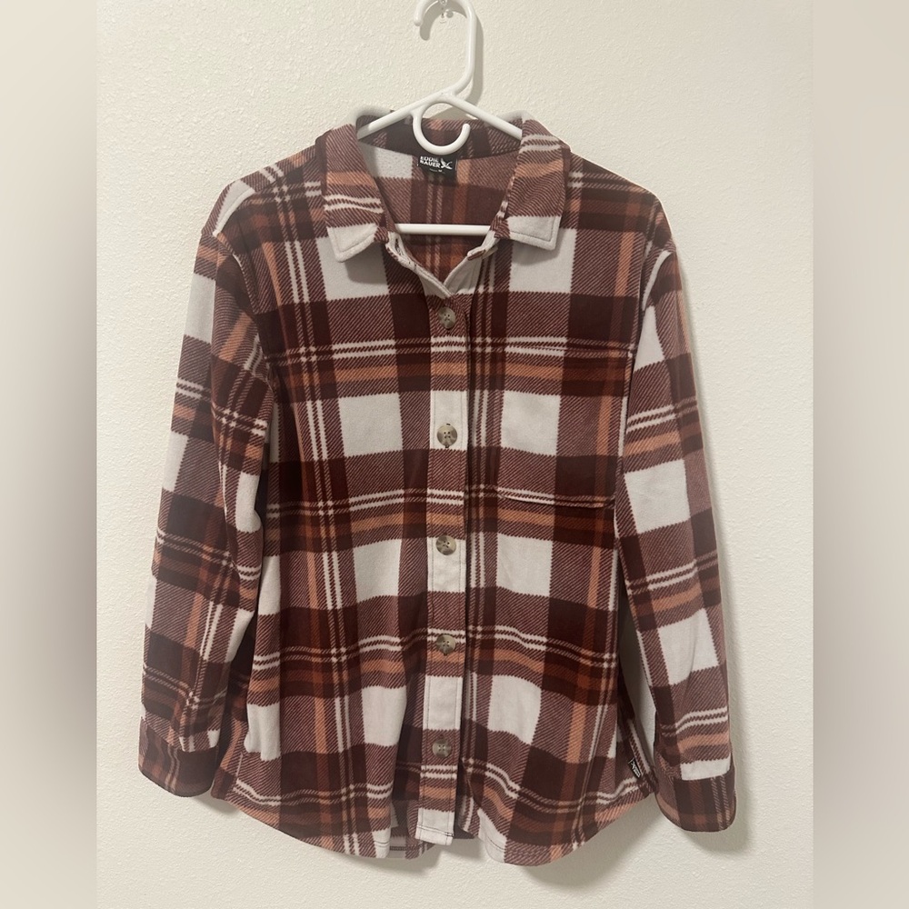 Eddie Bauer Women’s Red Plaid Tartan Fleece Button Shirt Jacket Size M